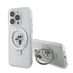 Husa iPhone 14 Pro Max Karl Lagerfeld Hardcase Ring Stand MagSafe, Karl&Choupette, alb, KLHMP14XHMRSKCH