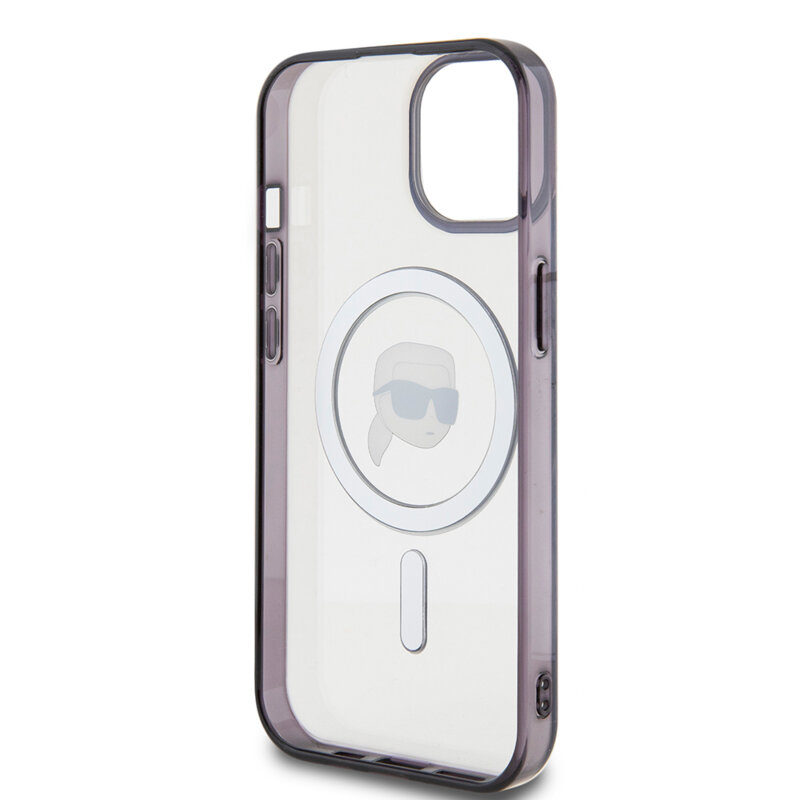 Husa iPhone 15 Plus Karl Lagerfeld IML MagSafe, Karl`s Head, transparenta, KLHMP15MHKHNOTK