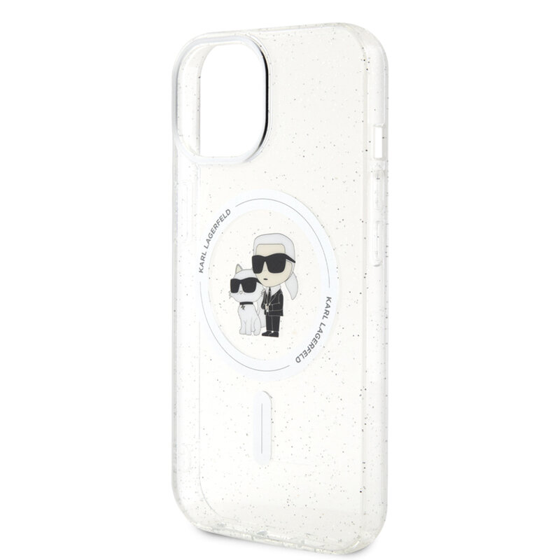Husa Karl Lagerfeld iPhone 15 Plus Glitter MagSafe, Karl&Choupette, transparenta, KLHMP15MHGKCNOT