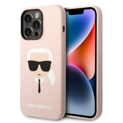 Husa Karl Lagerfeld iPhone 14 Pro Max Silicone MagSafe, Karl`s Head, roz deschis, KLHMP14XSLKHLP