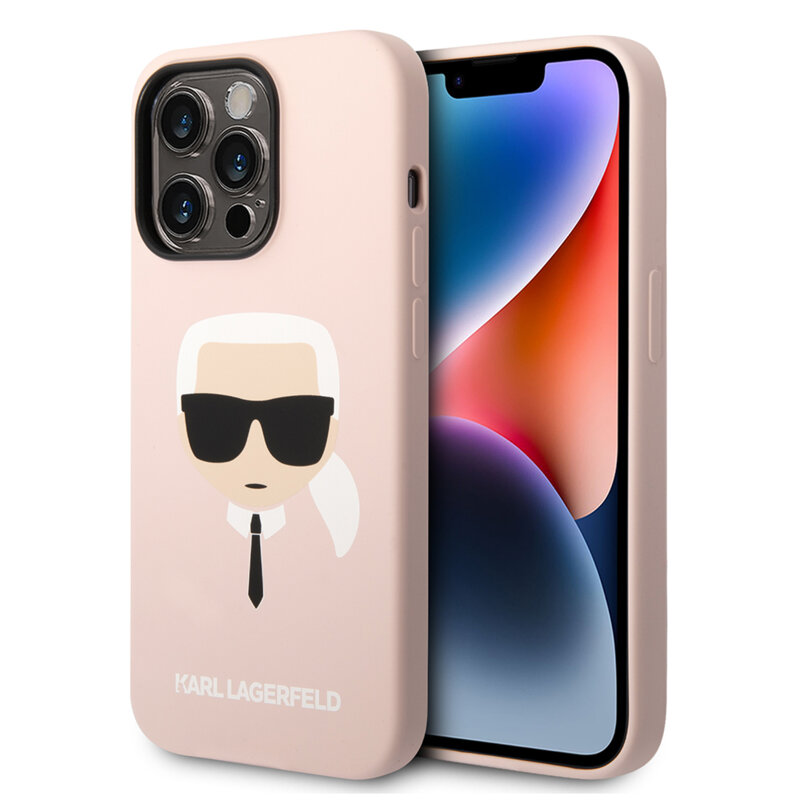Husa Karl Lagerfeld iPhone 14 Pro Max Silicone MagSafe, Karl`s Head, roz deschis, KLHMP14XSLKHLP