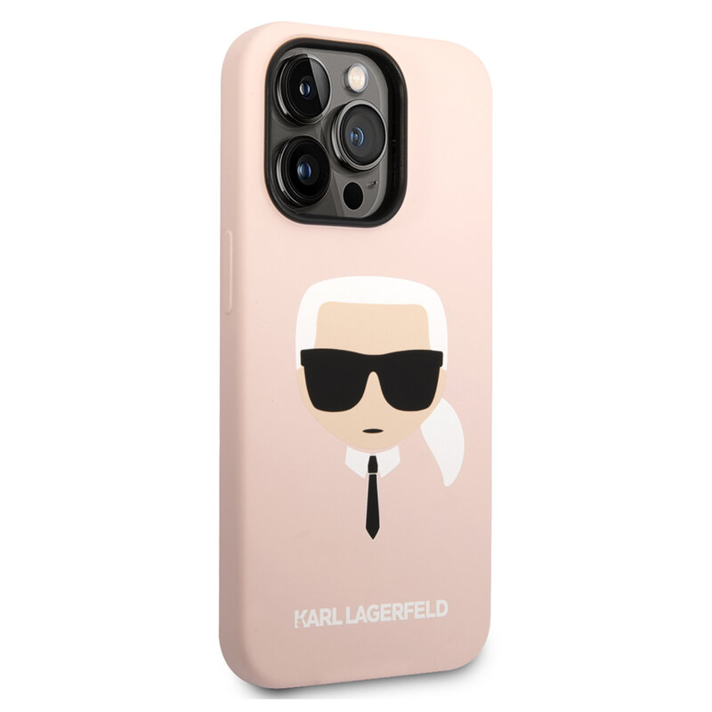 Husa Karl Lagerfeld iPhone 14 Pro Max Silicone MagSafe, Karl`s Head, roz deschis, KLHMP14XSLKHLP