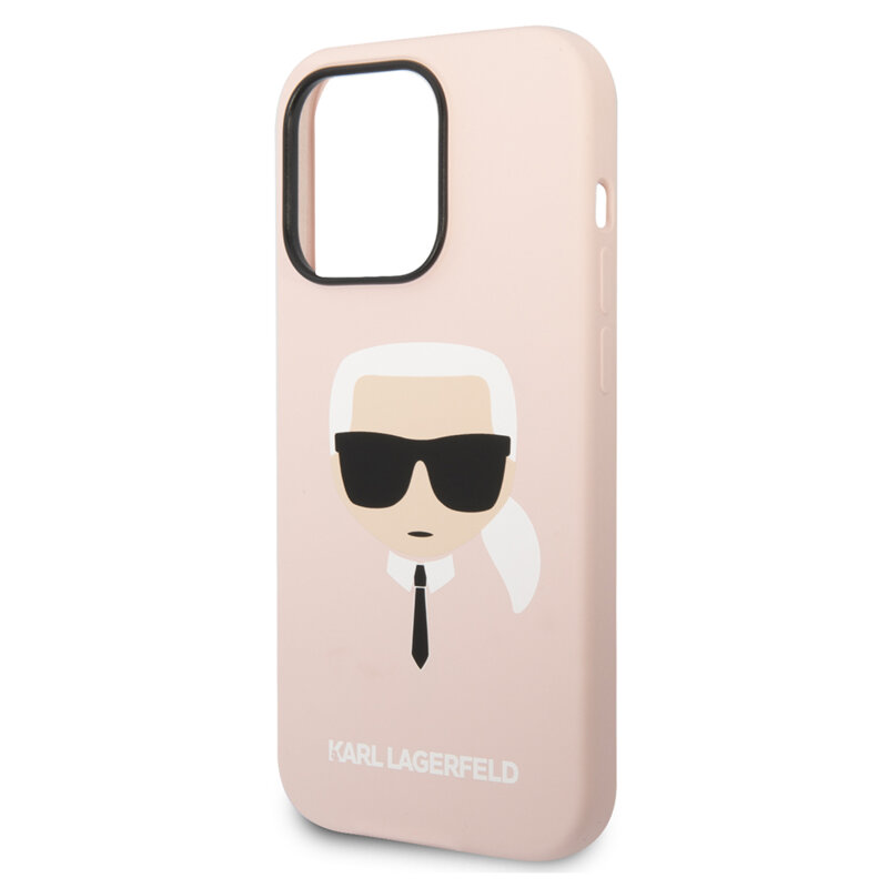 Husa Karl Lagerfeld iPhone 14 Pro Max Silicone MagSafe, Karl`s Head, roz deschis, KLHMP14XSLKHLP