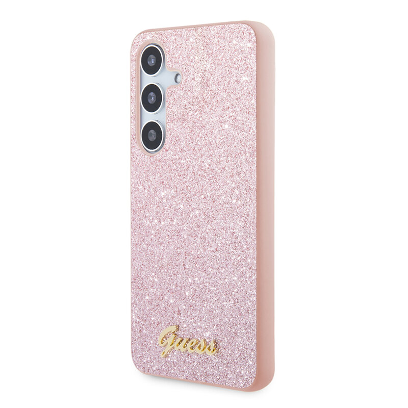 Husa Guess Glitter Script Samsung Galaxy S24 cu sclipici, roz, GUHCS24SHGGSHP