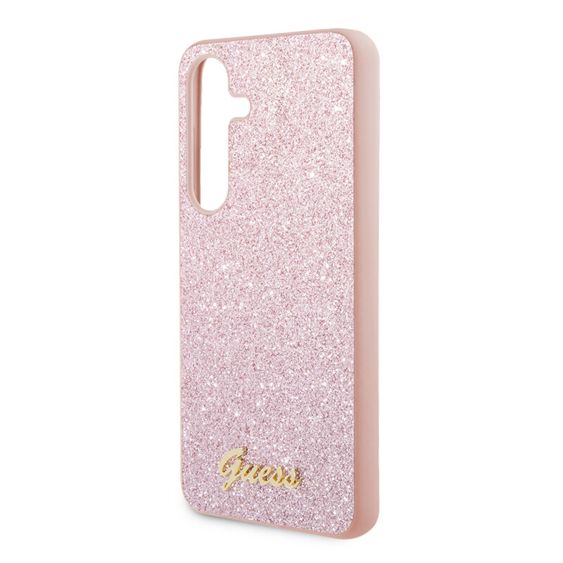 Husa Guess Glitter Script Samsung Galaxy S24 cu sclipici, roz, GUHCS24SHGGSHP