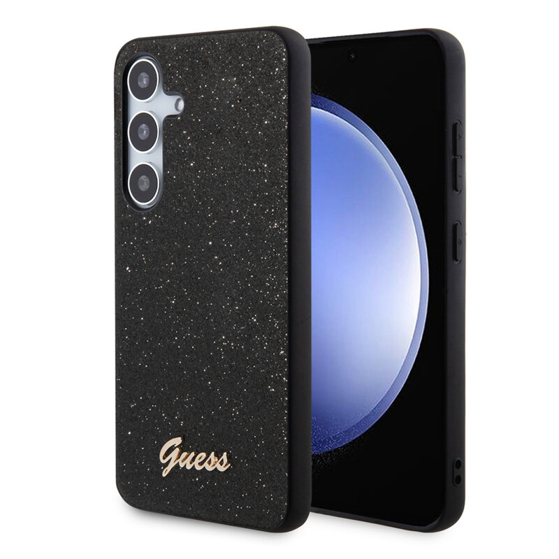 Husa Guess Glitter Script Samsung Galaxy S24 cu sclipici, negru, GUHCS24SHGGSHK