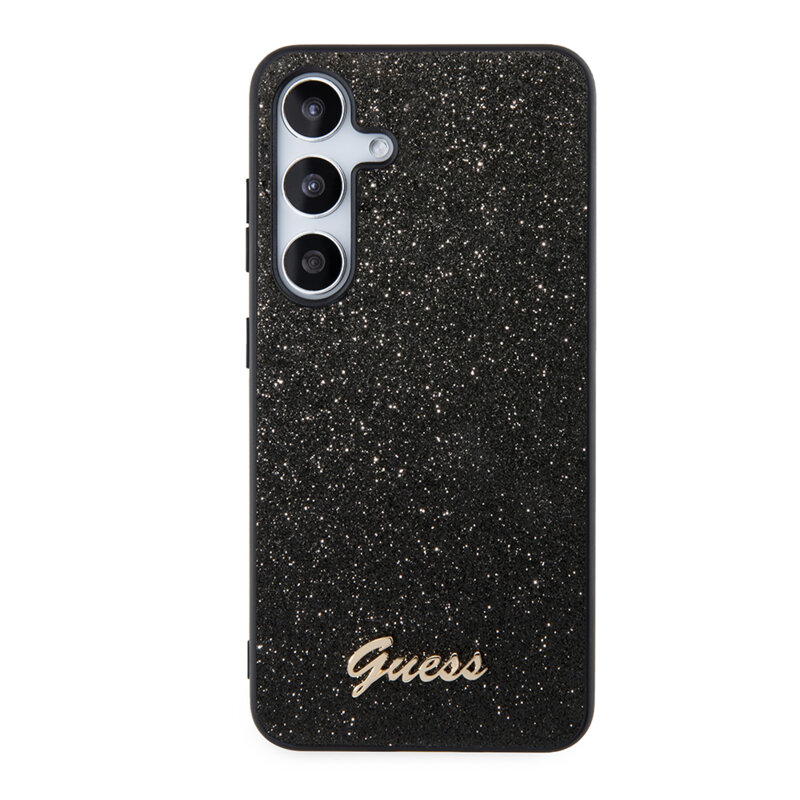 Husa Guess Glitter Script Samsung Galaxy S24 cu sclipici, negru, GUHCS24SHGGSHK