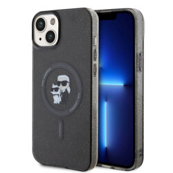 Husa Karl Lagerfeld iPhone 15 Plus Glitter MagSafe, Karl&Choupette, negru, KLHMP15MHGKCNOK