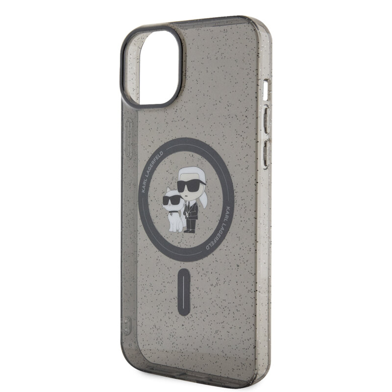 Husa Karl Lagerfeld iPhone 15 Plus Glitter MagSafe, Karl&Choupette, negru, KLHMP15MHGKCNOK