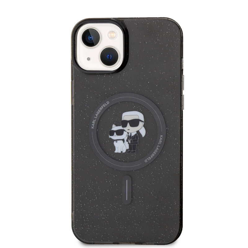 Husa Karl Lagerfeld iPhone 15 Plus Glitter MagSafe, Karl&Choupette, negru, KLHMP15MHGKCNOK