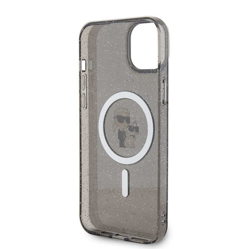 Husa Karl Lagerfeld iPhone 15 Plus Glitter MagSafe, Karl&Choupette, negru, KLHMP15MHGKCNOK
