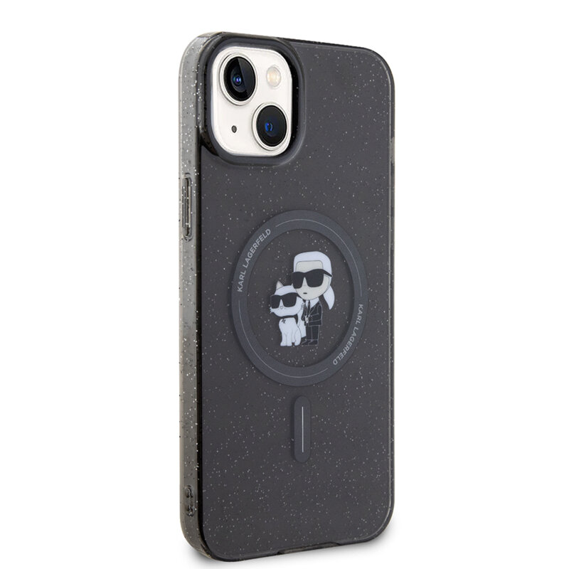 Husa Karl Lagerfeld iPhone 15 Plus Glitter MagSafe, Karl&Choupette, negru, KLHMP15MHGKCNOK