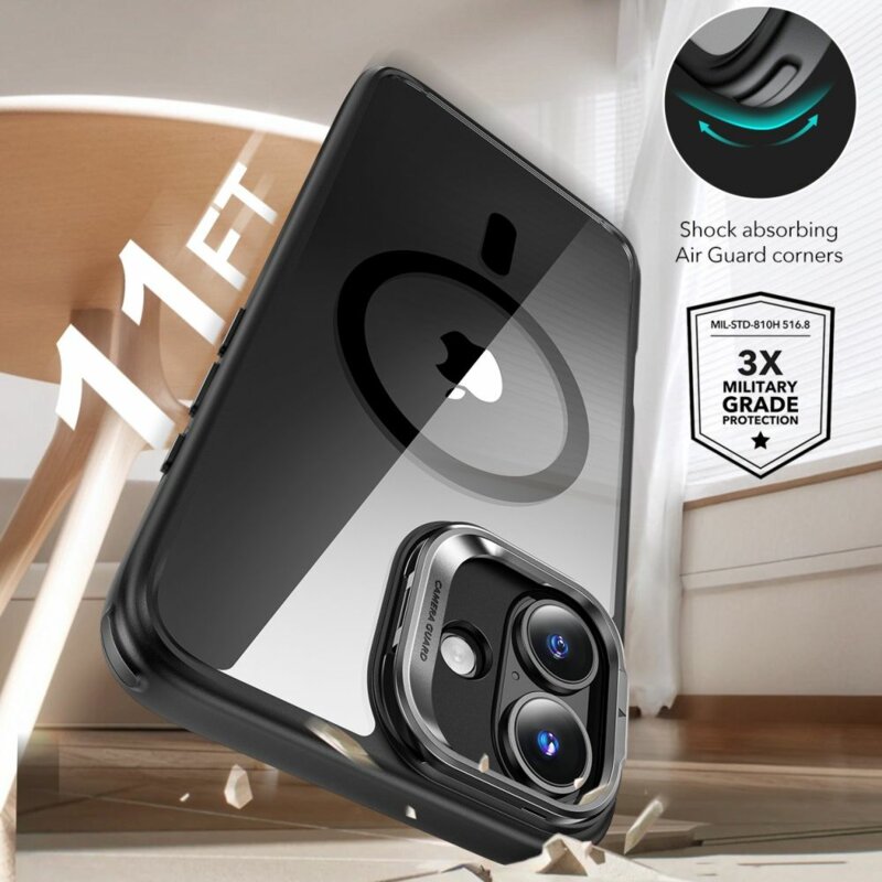[Pachet 360°] Husa + folie iPhone 16 ESR Classic Hybrid HaloLock Kickstand, negru/transparenta