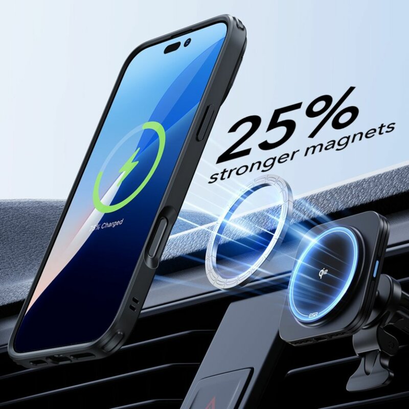 [Pachet 360°] Husa + folie iPhone 16 ESR Classic Hybrid HaloLock Kickstand, negru/transparenta