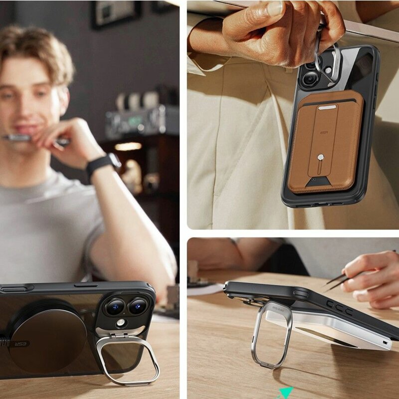 [Pachet 360°] Husa + folie iPhone 16 ESR Classic Hybrid HaloLock Kickstand, negru/transparenta