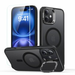 [Pachet 360°] Husa + folie iPhone 16 ESR Classic Hybrid HaloLock Kickstand, negru frost