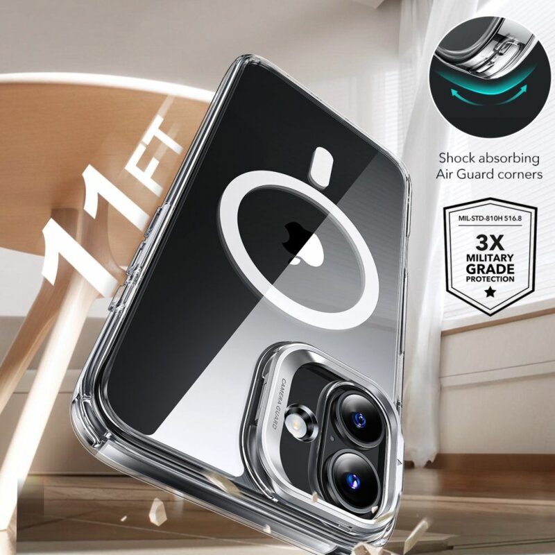 [Pachet 360°] Husa + folie iPhone 16 Plus ESR Classic Hybrid HaloLock Kickstand, transparenta