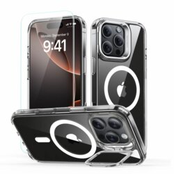 [Pachet 360°] Husa + folie iPhone 16 Pro ESR Classic Hybrid HaloLock Kickstand, transparenta