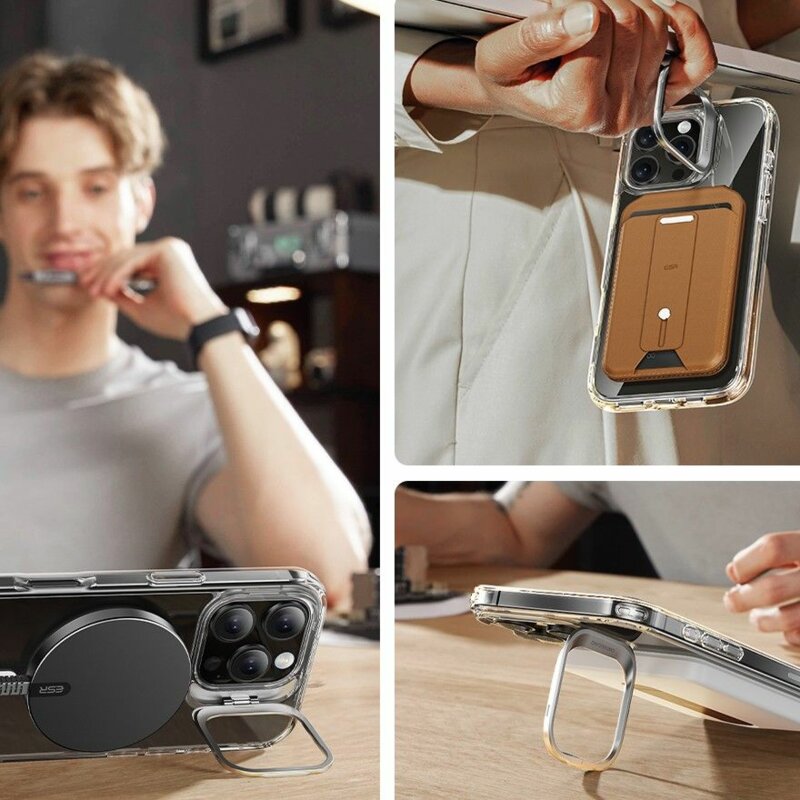 [Pachet 360°] Husa + folie iPhone 16 Pro ESR Classic Hybrid HaloLock Kickstand, transparenta