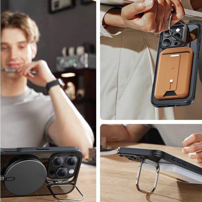 [Pachet 360°] Husa + folie iPhone 16 Pro ESR Classic Hybrid HaloLock Kickstand, negru/transparenta