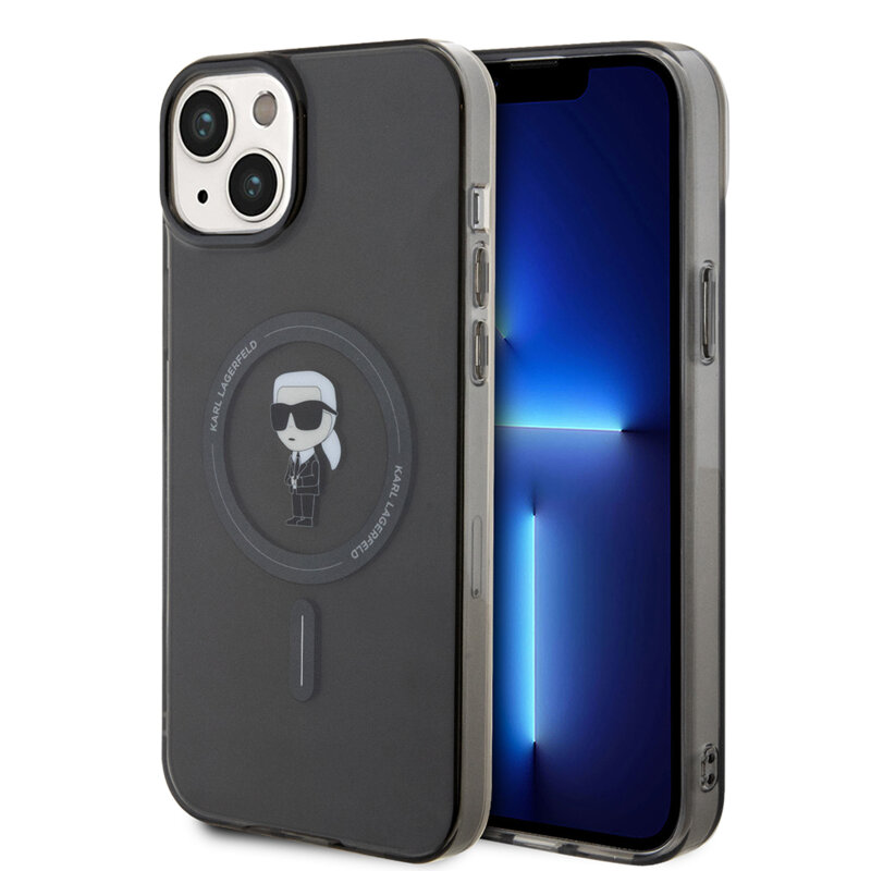 Husa iPhone 15 Plus Karl Lagerfeld IML MagSafe, Ikonik, negru, KLHMP15MHFCKNOK