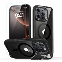 [Pachet 360°] Husa + folie iPhone 16 Pro Max ESR Classic Hybrid HaloLock Kickstand, negru/transparenta