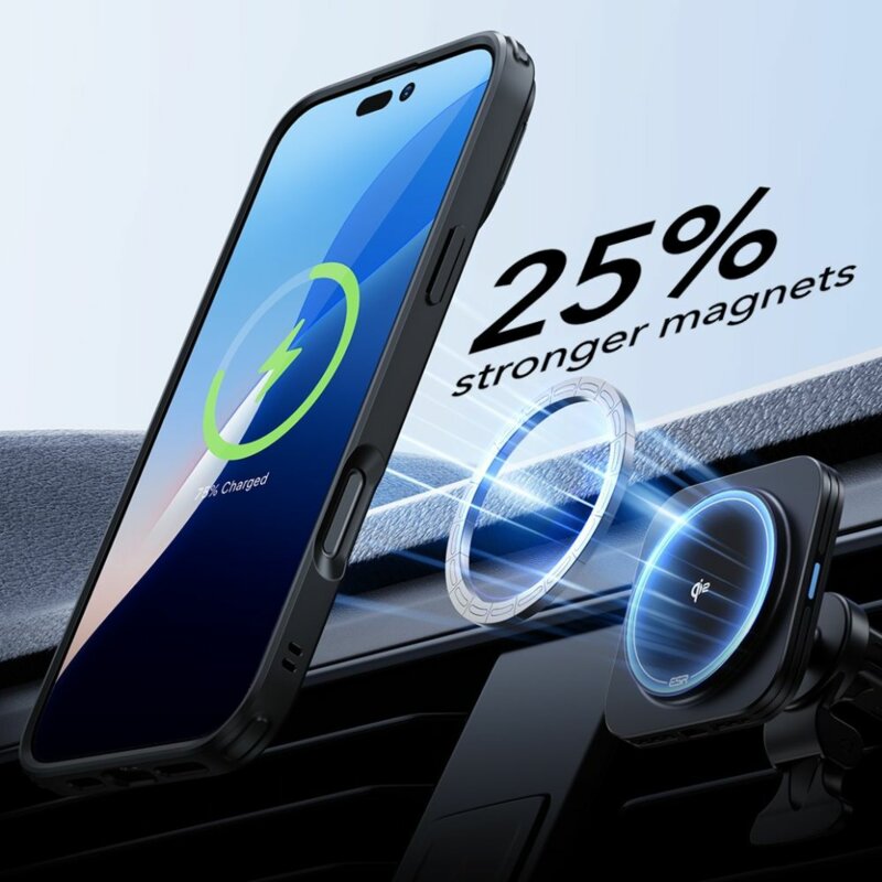 [Pachet 360°] Husa + folie iPhone 16 Pro Max ESR Classic Hybrid HaloLock Kickstand, negru/transparenta