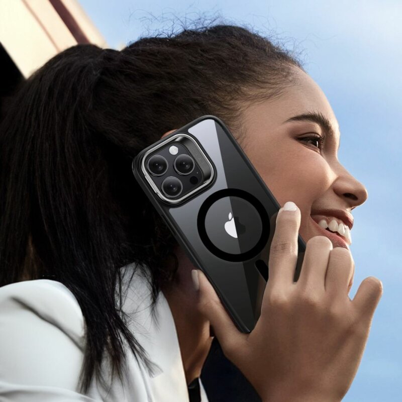 [Pachet 360°] Husa + folie iPhone 16 Pro Max ESR Classic Hybrid HaloLock Kickstand, negru/transparenta