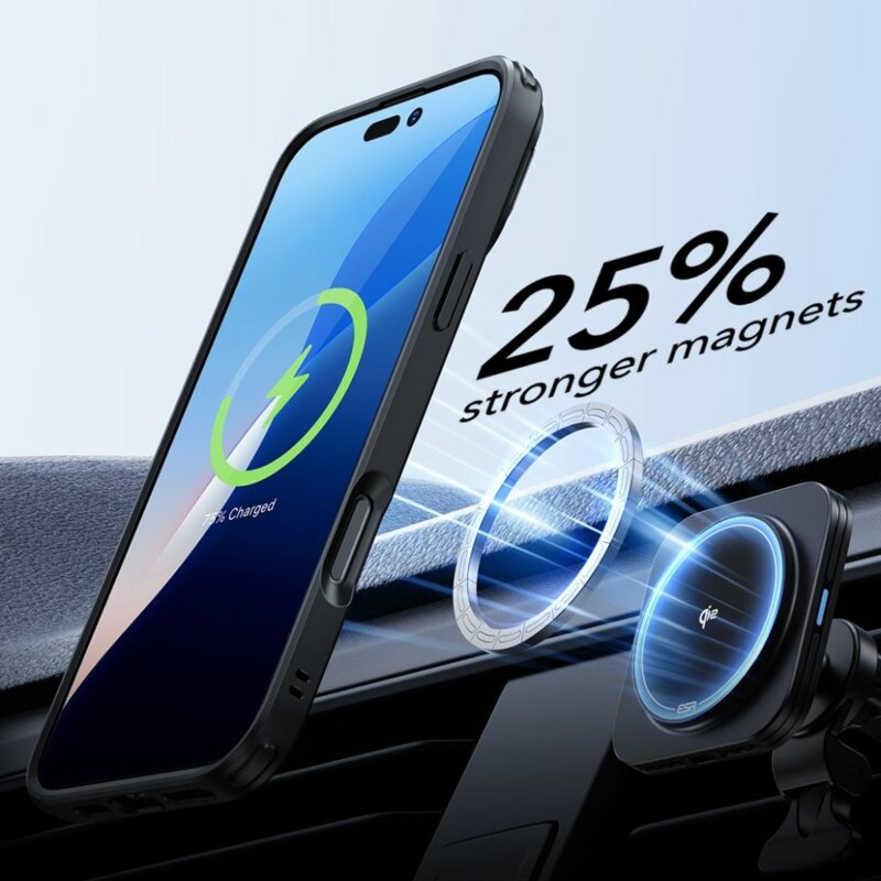 [Pachet 360°] Husa + folie iPhone 16 Pro Max ESR Classic Hybrid HaloLock Kickstand, negru frost