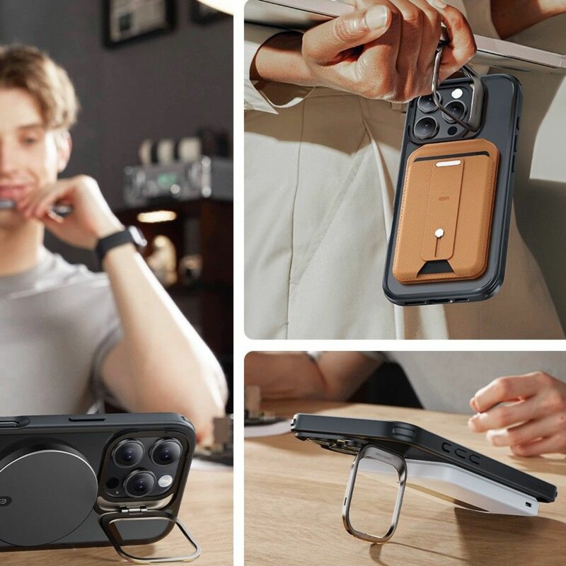 [Pachet 360°] Husa + folie iPhone 16 Pro Max ESR Classic Hybrid HaloLock Kickstand, negru frost