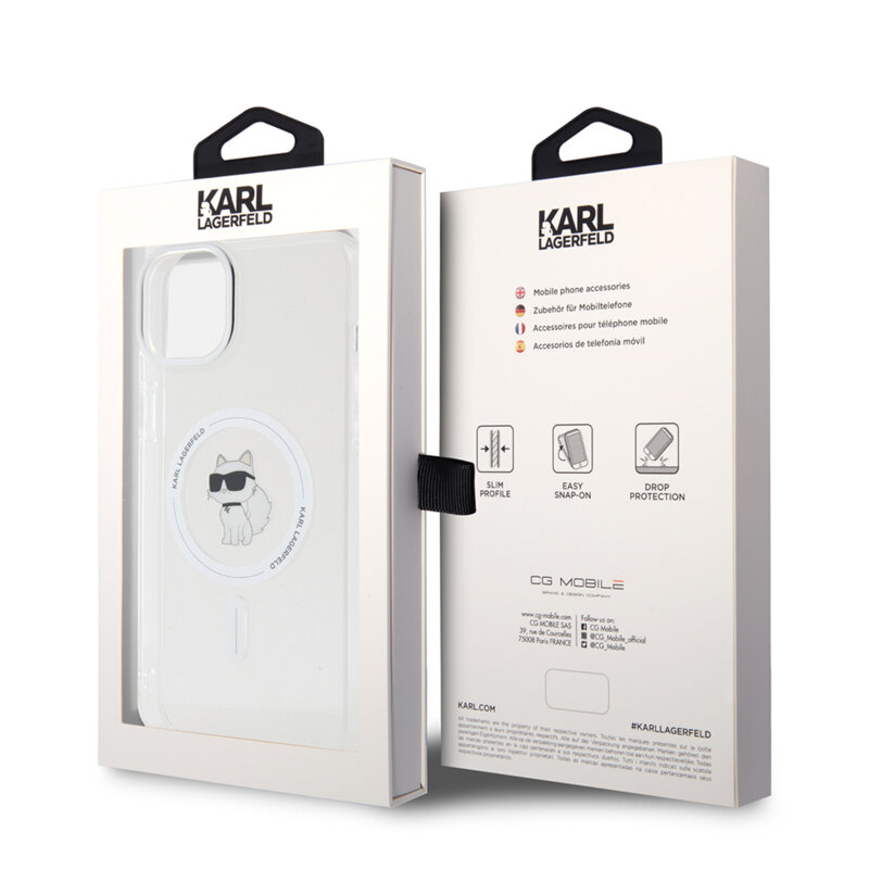 Husa iPhone 15 Plus Karl Lagerfeld IML MagSafe, Choupette, transparenta, KLHMP15MHFCCNOT
