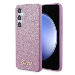 Husa Guess Glitter Script Samsung Galaxy S24 cu sclipici, mov, GUHCS24SHGGSHU