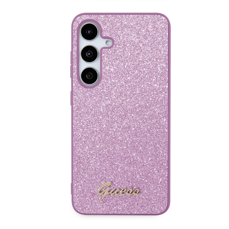 Husa Guess Glitter Script Samsung Galaxy S24 cu sclipici, mov, GUHCS24SHGGSHU