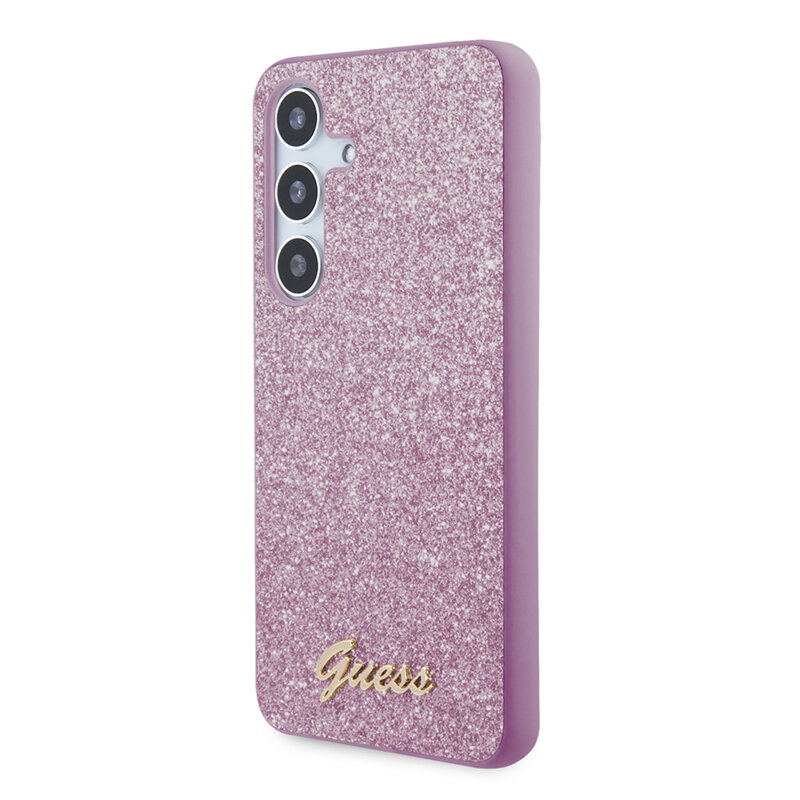 Husa Guess Glitter Script Samsung Galaxy S24 cu sclipici, mov, GUHCS24SHGGSHU