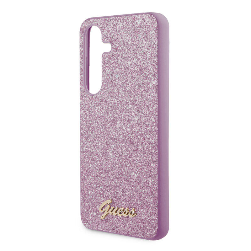 Husa Guess Glitter Script Samsung Galaxy S24 cu sclipici, mov, GUHCS24SHGGSHU