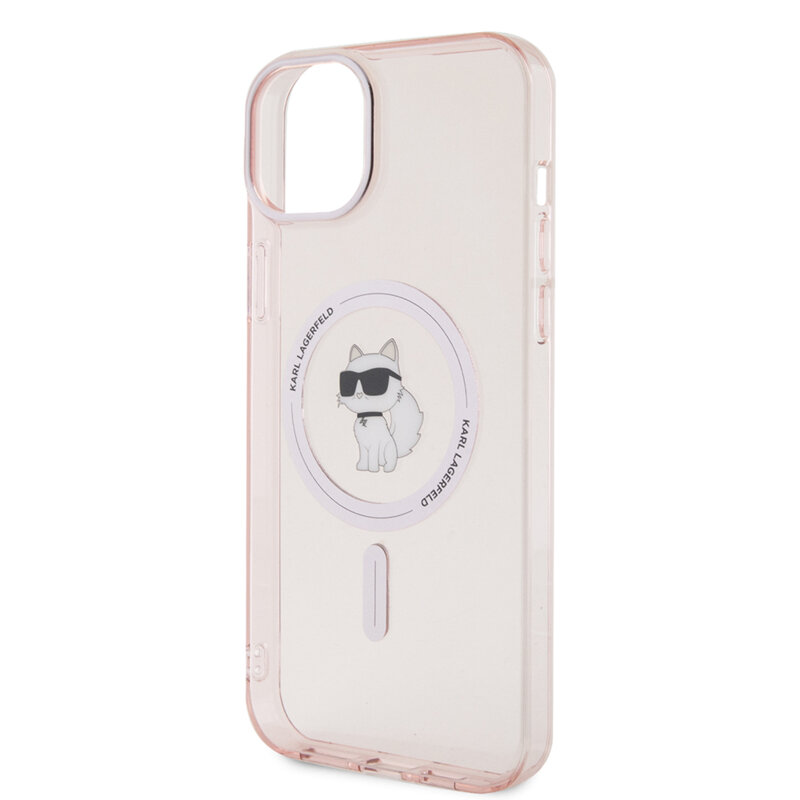 Husa iPhone 15 Plus Karl Lagerfeld IML MagSafe, Choupette, roz, KLHMP15MHFCCNOP
