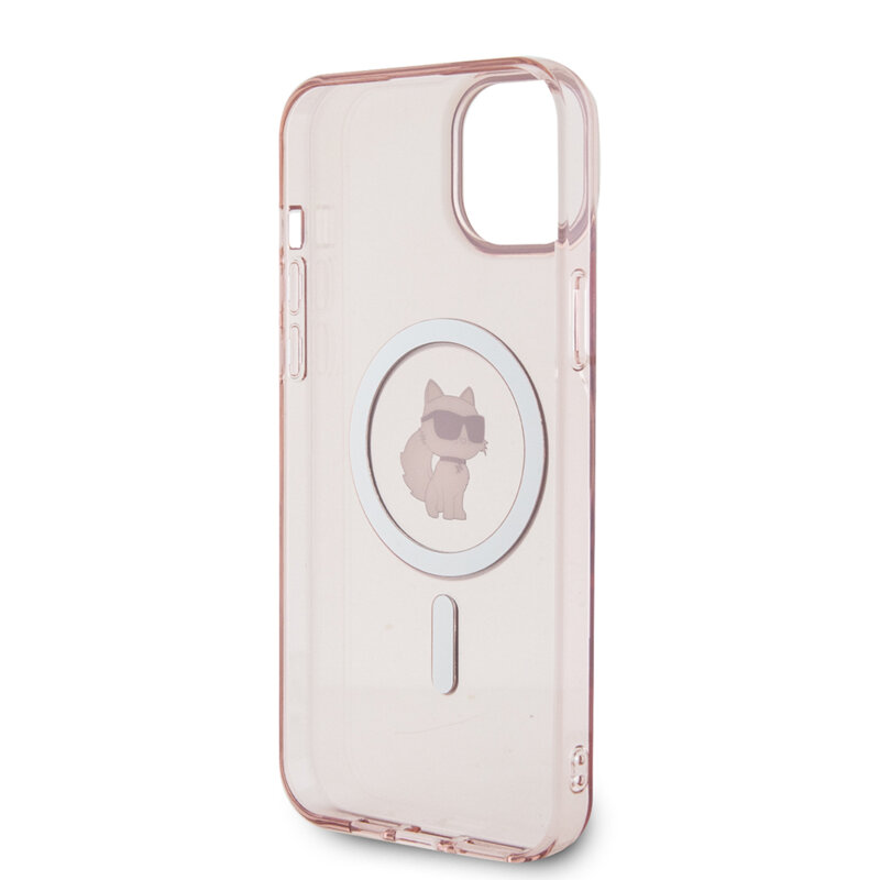 Husa iPhone 15 Plus Karl Lagerfeld IML MagSafe, Choupette, roz, KLHMP15MHFCCNOP