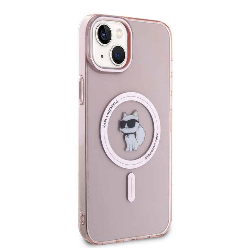 Husa iPhone 15 Plus Karl Lagerfeld IML MagSafe, Choupette, roz, KLHMP15MHFCCNOP