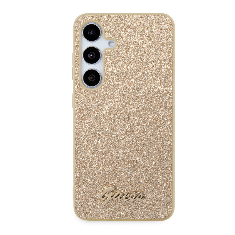 Husa Guess Glitter Script Samsung Galaxy S24 Plus cu sclipici, auriu, GUHCS24MHGGSHD