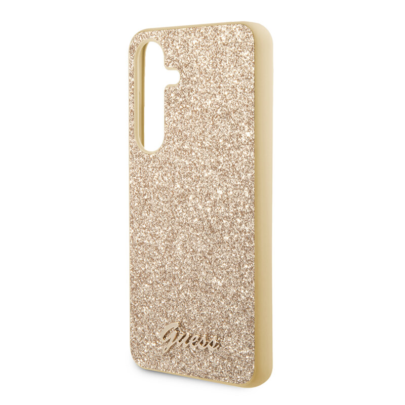 Husa Guess Glitter Script Samsung Galaxy S24 Plus cu sclipici, auriu, GUHCS24MHGGSHD
