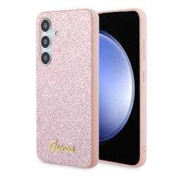 Husa Guess Glitter Script Samsung Galaxy S24 Plus cu sclipici, roz, GUHCS24MHGGSHP