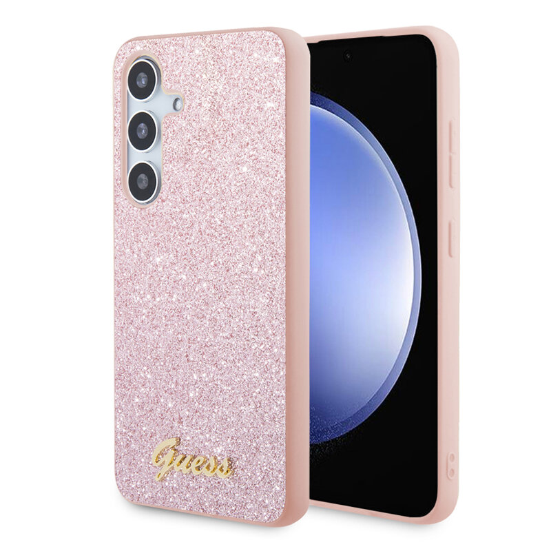Husa Guess Glitter Script Samsung Galaxy S24 Plus cu sclipici, roz, GUHCS24MHGGSHP