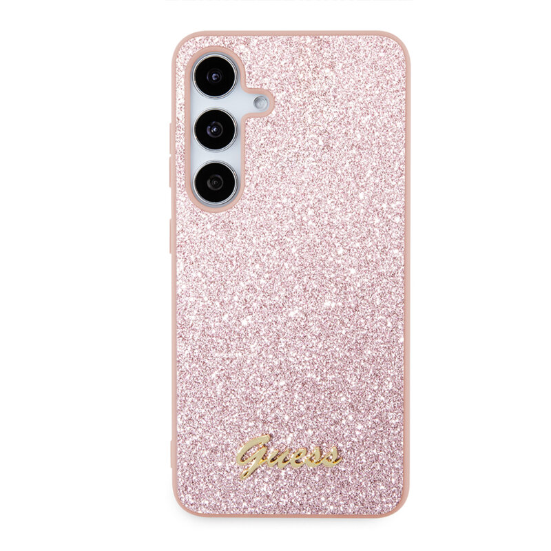 Husa Guess Glitter Script Samsung Galaxy S24 Plus cu sclipici, roz, GUHCS24MHGGSHP