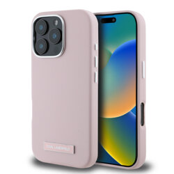 Husa iPhone 16 Pro Max Karl Lagerfeld Leather MagSafe, FW Metal Plate, roz, KLHMP16XPGMSRPP
