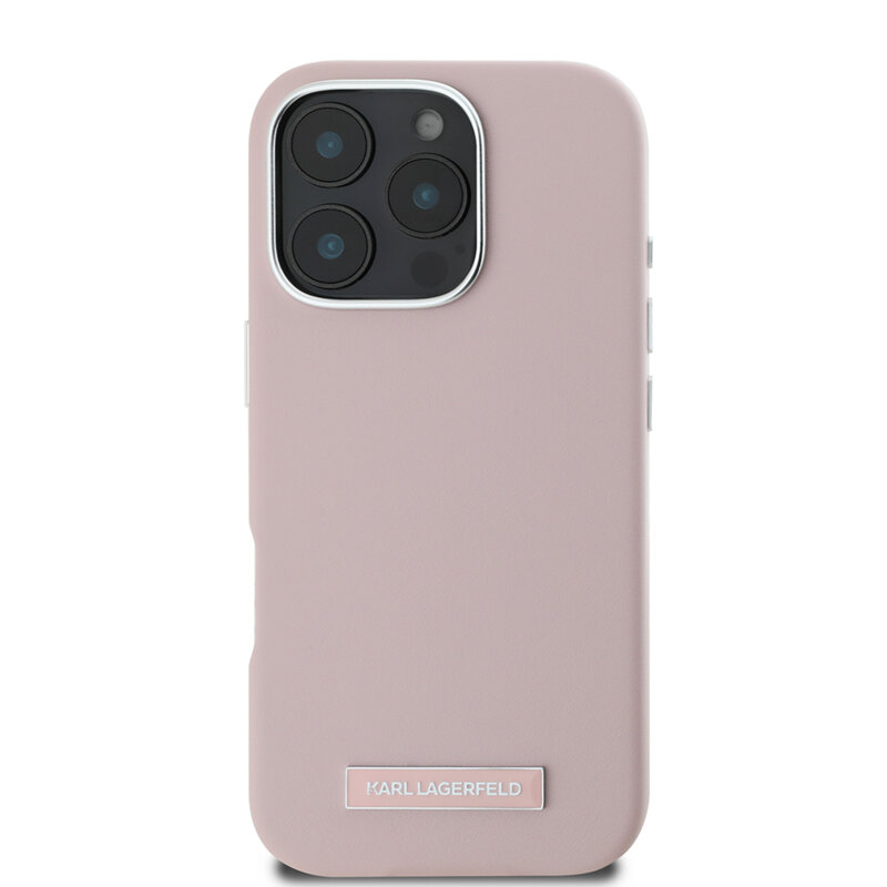 Husa iPhone 16 Pro Max Karl Lagerfeld Leather MagSafe, FW Metal Plate, roz, KLHMP16XPGMSRPP