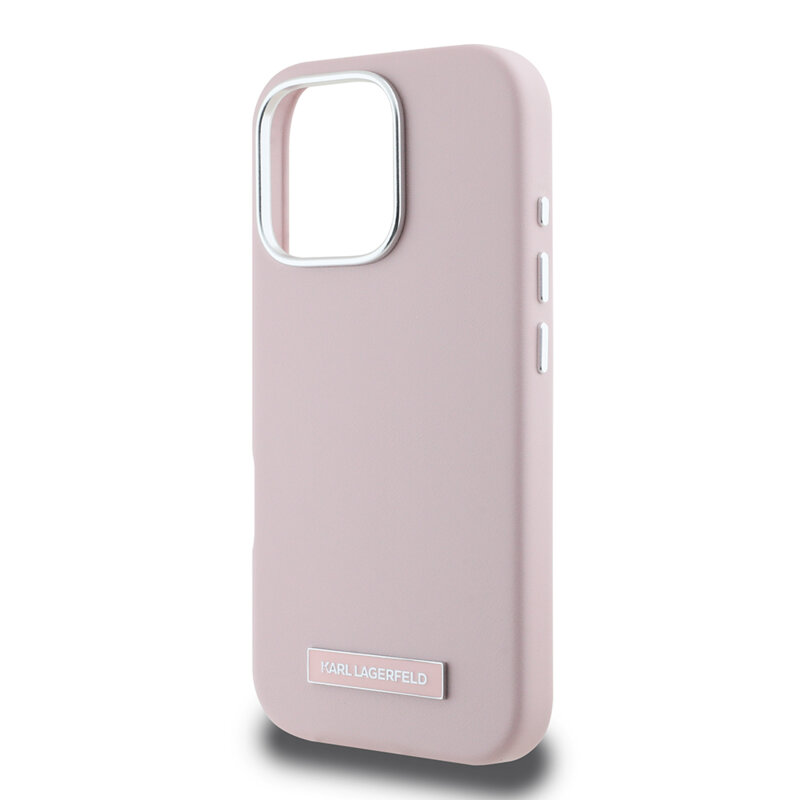 Husa iPhone 16 Pro Max Karl Lagerfeld Leather MagSafe, FW Metal Plate, roz, KLHMP16XPGMSRPP