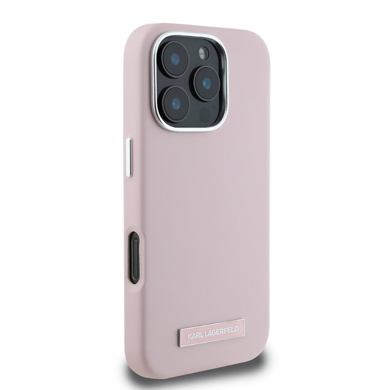 Husa iPhone 16 Pro Max Karl Lagerfeld Leather MagSafe, FW Metal Plate, roz, KLHMP16XPGMSRPP