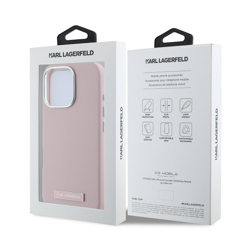 Husa iPhone 16 Pro Max Karl Lagerfeld Leather MagSafe, FW Metal Plate, roz, KLHMP16XPGMSRPP