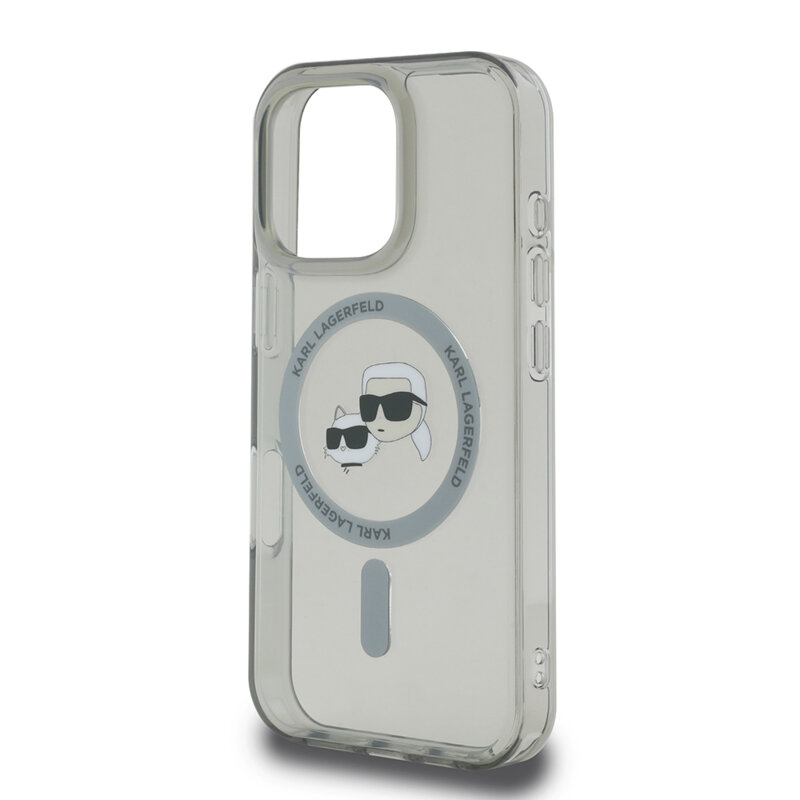 Husa iPhone 16 Pro Max Karl Lagerfeld IML MagSafe, Metal Karl&Choupette Head, negru, KLHMP16XHLSKCK
