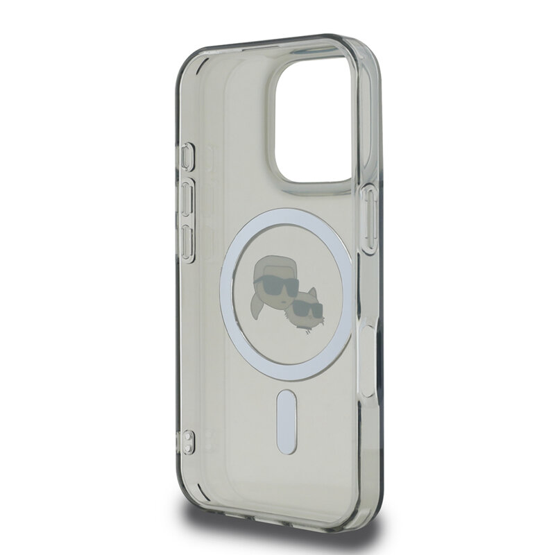 Husa iPhone 16 Pro Max Karl Lagerfeld IML MagSafe, Metal Karl&Choupette Head, negru, KLHMP16XHLSKCK
